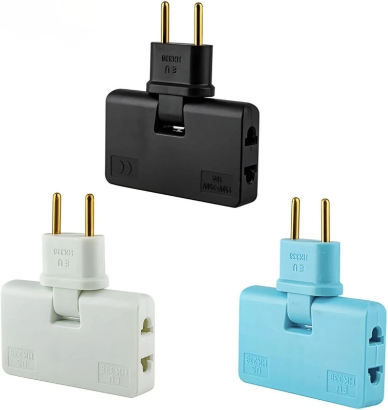 SAVI (Pack of 3) 3-in-1 Rotating and Foldable Wall Plug Adaptor Smart and Ultra Thin Worldwide Adaptor(Multicolor)