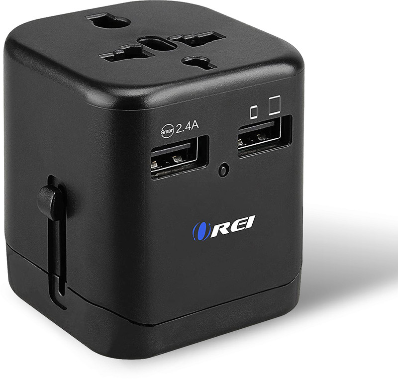 OREI Travel Plug Adapter w/ 2 USB Ports for Europe, Asia, China, Japan, Africa Worldwide Adaptor(Black)