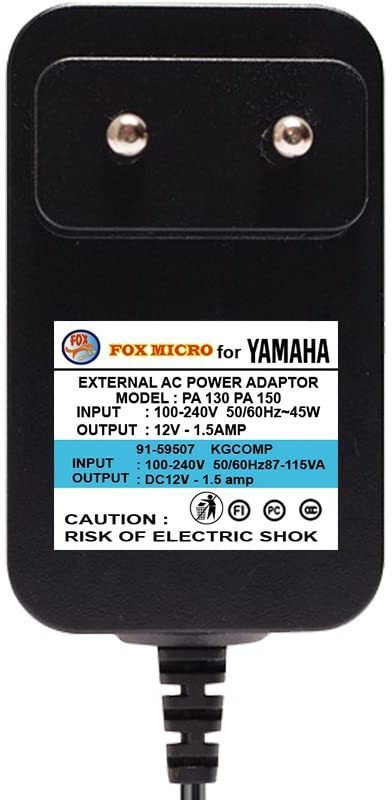 FOX MICRO AC Power Adaptor for Yamaha Keyboard PA130 PA150 PSR-90 PSR-D1 PSR-E PSR-E213 Worldwide Adaptor(Black)