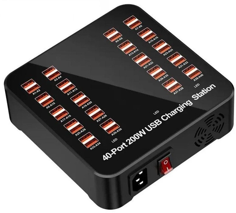 coolcold 40 Port,200W USB Charging Station,Home Desktop USB Fast Charger for multipurpose Worldwide Adaptor(Black)