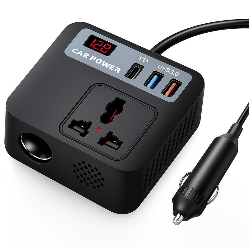 Primate 5in1 200 Watt Car Laptop Charger Fast Charging/Power Car Inverter Portable Worldwide Adaptor(Black)