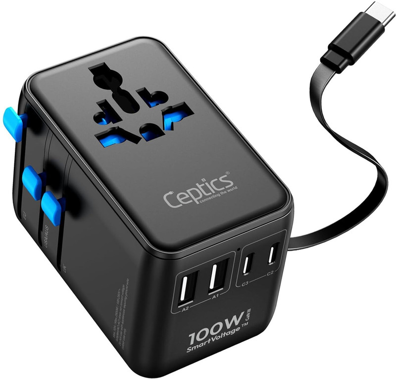 Ceptics Universal Charger Adapter Worldwide Adaptor(Black)