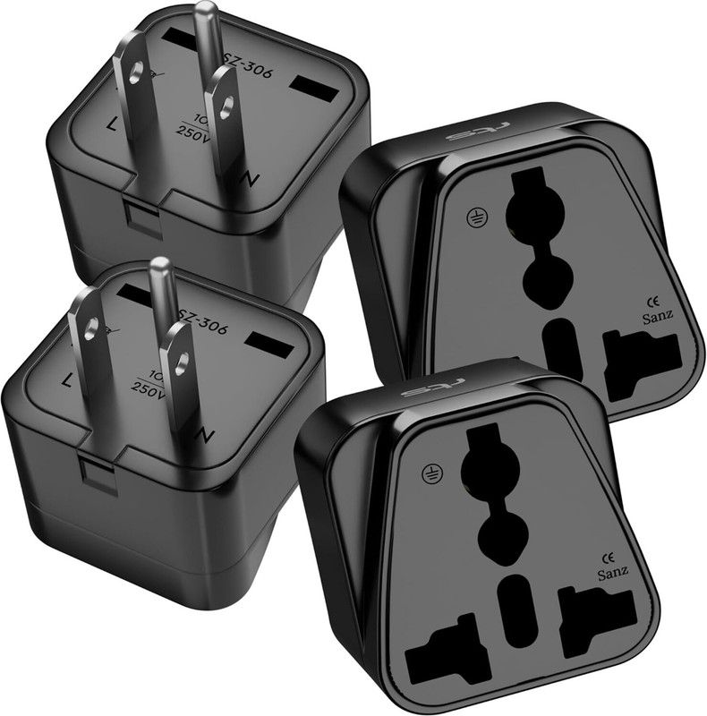 Jihaan 4 Pack of Type B USA Canada Japan 3 pin plug adepter Worldwide Adaptor(Black)