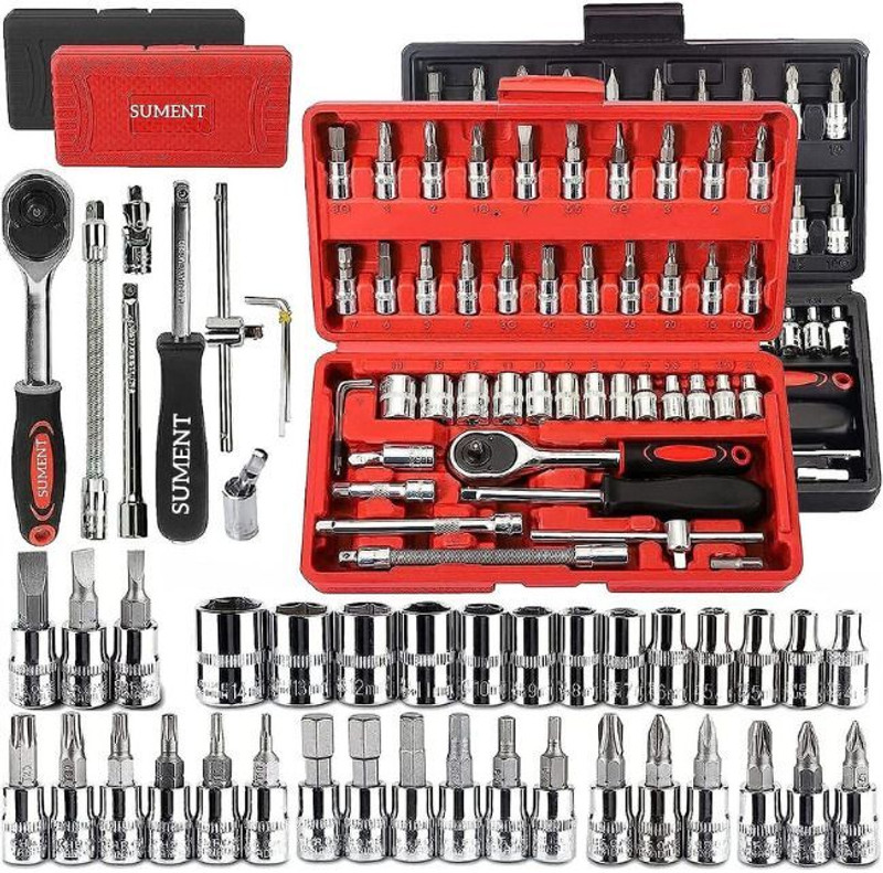 SarvamMart 46in1-22 46 in 1 Durable Socket Tool Kit with High-Grip Spanner and Bits Double Sided Box End Wrench(Pack of 1)