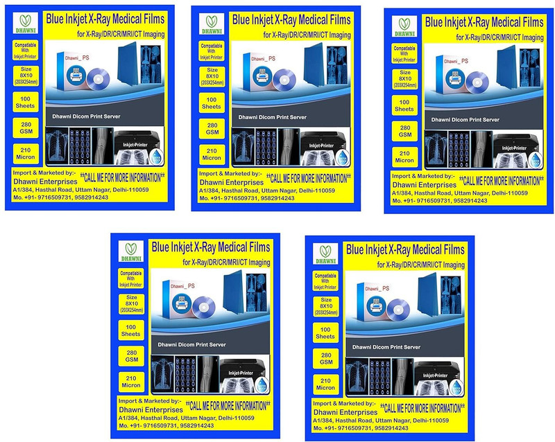 Dhwani BLUE INKJET MEDICAL X RAY FILM SIZE 8 X 10 210 MIC 100 SHEETS COMBO FOR CR DR X-Ray Viewer(THICKNESS: 210 Micron 280 GSM)