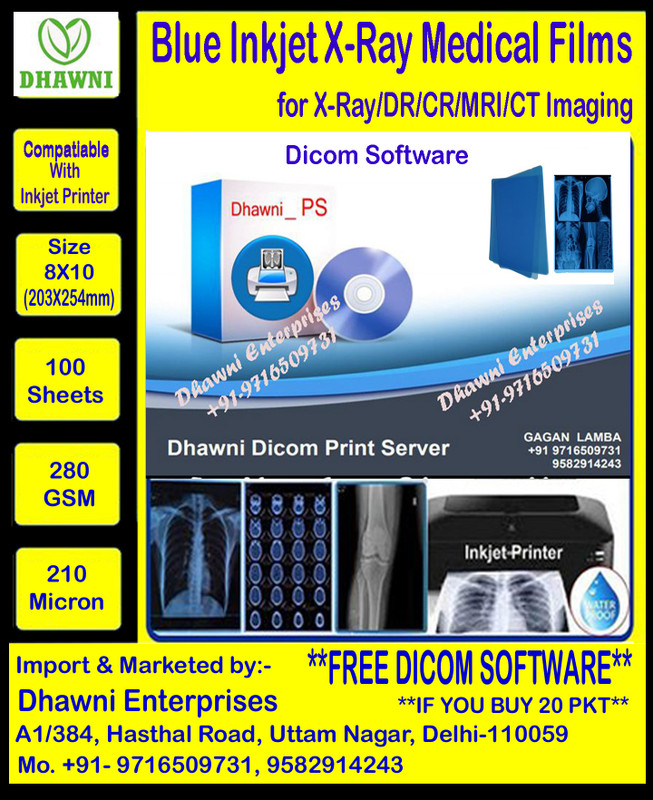 DHAWNI Blue Xray Inkjet Medical Film 8 inch X 10 inch 100 Sheet 280 GSM 210 Micron Gown Hospital Scrub(Blue S)