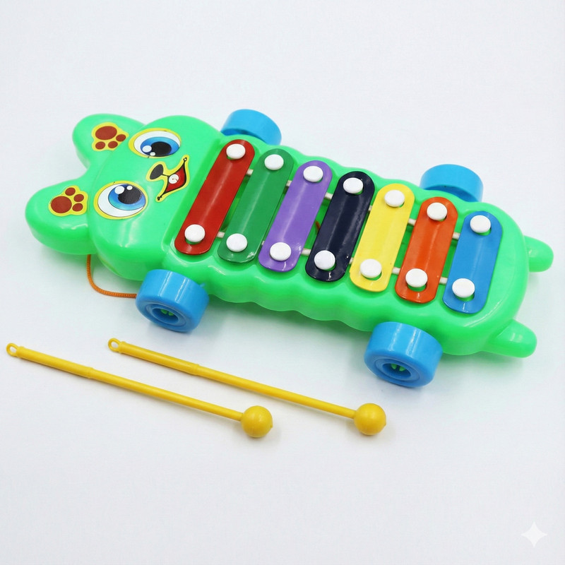 asian King Musical Pull Along Xylophone with 2 Mallets for Kids Fun Play To(Green)