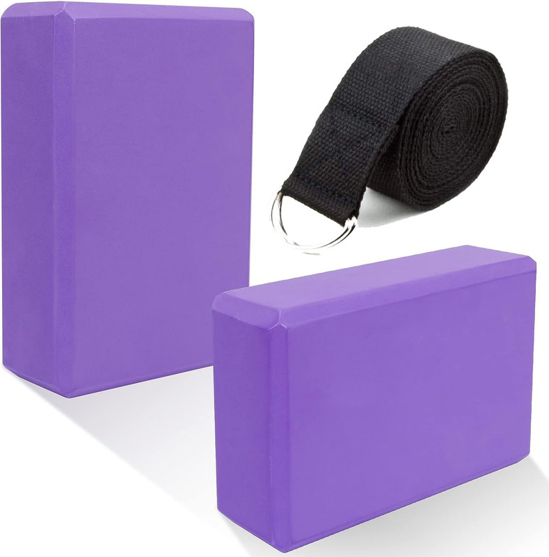 uRock Yoga Foam Block and Yoga Belt Yoga Blocks(Purple Pack of 3)