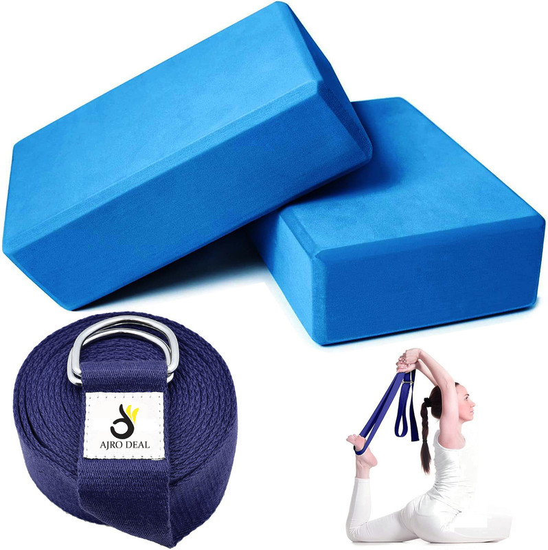 AJRO DEAL Yoga Strap, Stretching Belt / Yoga Block, Brick for Stretching, Physical Therapy Yoga Blocks(Blue Pack of 2)