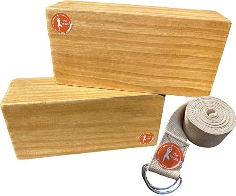 The Yogis Wooden Yoga Blocks [ Set of - 2 Piece ] { Free - Yoga Belt } Size - 9×5×3 Inch Yoga Blocks(Yellow Pack of 2)