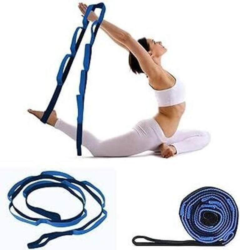 RACE Yoga Stretching Band, Fitness Band with 9 Loops, Yoga Accessories Elastic Belt Nylon Yoga Strap(Blue, Green)