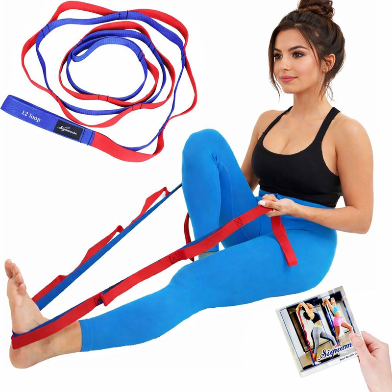 Signamio 12 loop Yoga Belt Extra Safe Adjustable, Durable Delicate Texture Fitness -Yoga Cotton Yoga Strap(Red, Blue)