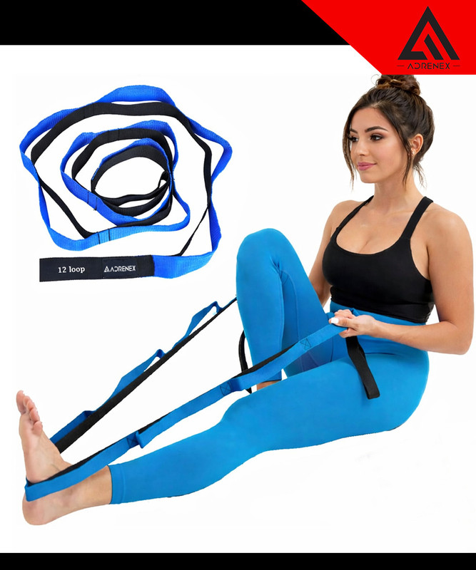 Adrenex Yoga Strap/Belt with 8 loops Extra Safe Cotton, Polyester Yoga Strap(Blue)