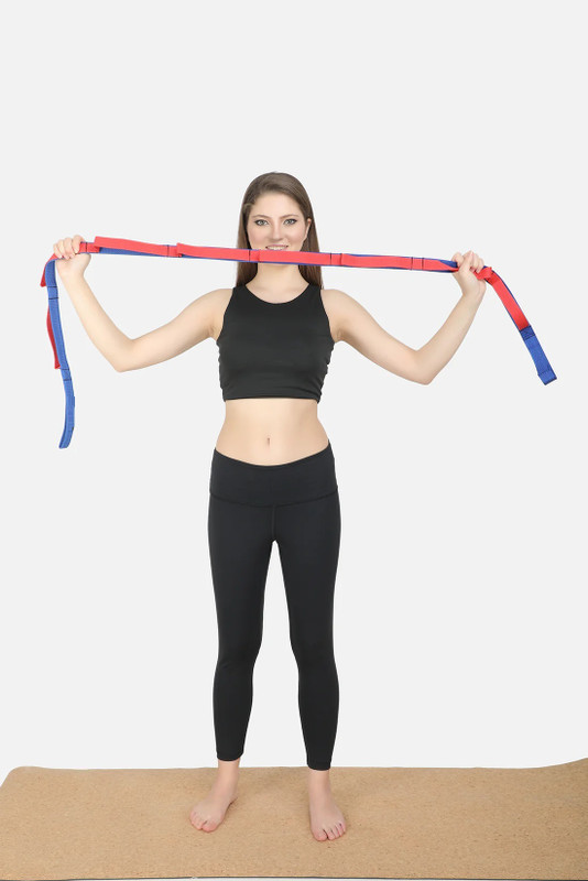 Fitcozi 10 Loops Non-Elastic Yoga Strap for Stretching, Perfect Multi-Loop Polyester Yoga Strap(Blue, Red)