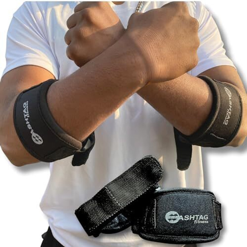 HASHTAG FITNESS Brace for Tendonitis and Elbow StrapCounterforce Band for Tendon Relief Nylon Yoga Strap(Black)