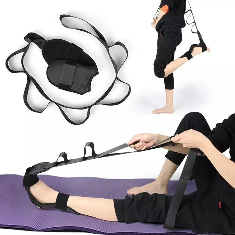 Fitcozi Stretching belt exercise leg foot calf stretcher strap Ankle Support Polyester Yoga Strap(Black)