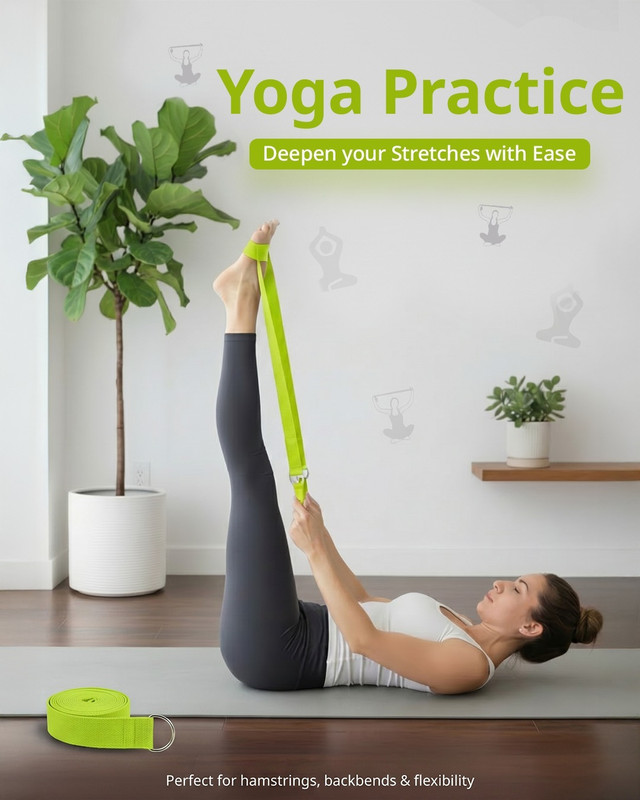 Torquexl Yoga Strap for Stretching & Flexibility | Adjustable D-Ring Belt 10 ft Cotton Yoga Strap(Green)