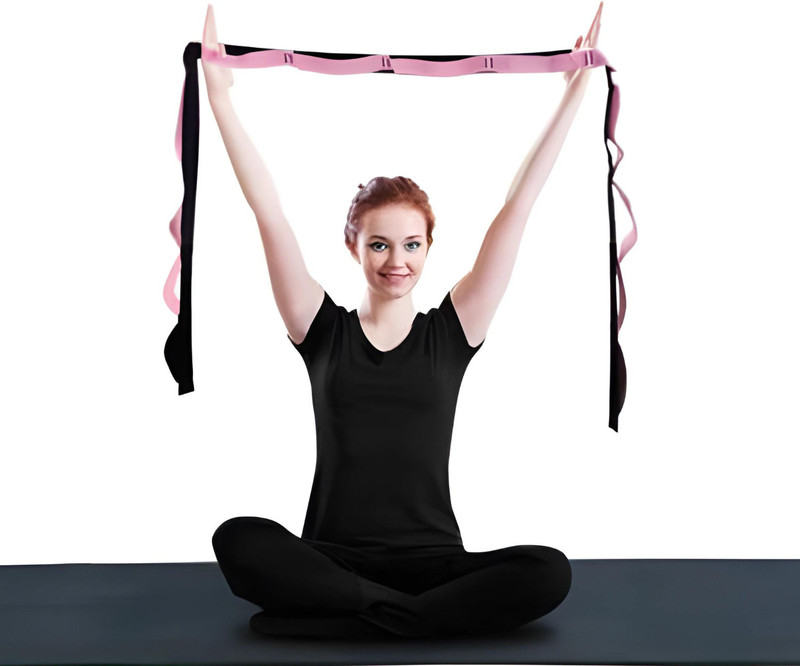 ShopiMoz Yoga Stretch Strap with Multiple Loops for Hamstring Strength Training Exerciser Nylon Yoga Strap(Pink)