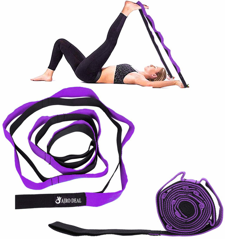 AJRO DEAL Yoga Belt 8 Loop Belt Yoga Strap for Hamstring Stretching & Workout Yoga Fitness Polyester, Cotton Yoga Strap(Purple, Black)