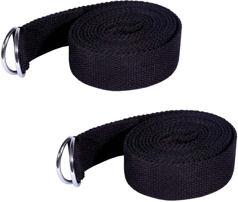 Footmate Pack of 2 Durable Material with D-Ring Strap for Safe Yoga (L x W - 8 ft x 1.5 In) Cotton Yoga Strap(Black)