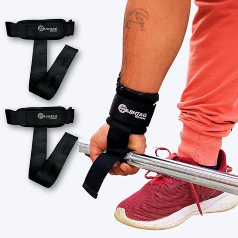 HASHTAG FITNESS Gym straps for Weight Lifting Straps Wrist Straps for Weightlifting Cotton Yoga Strap(Black)