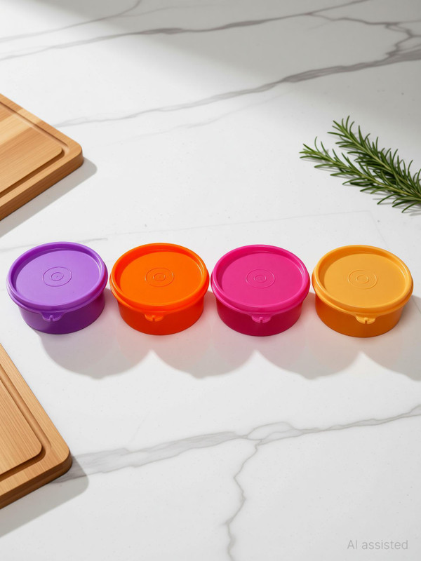 TUPPERWARE Plastic Grocery Container  - 250 ml(Pack of 4, Purple, Red, Pink, Orange)