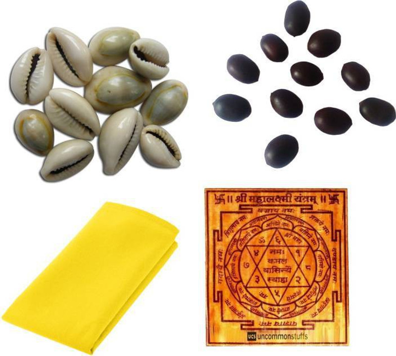 manorama Laxmi Kaudi Conch, Lotus Seeds & Rare Mahalaxmi Wooden, Stoneware, Copper Yantra