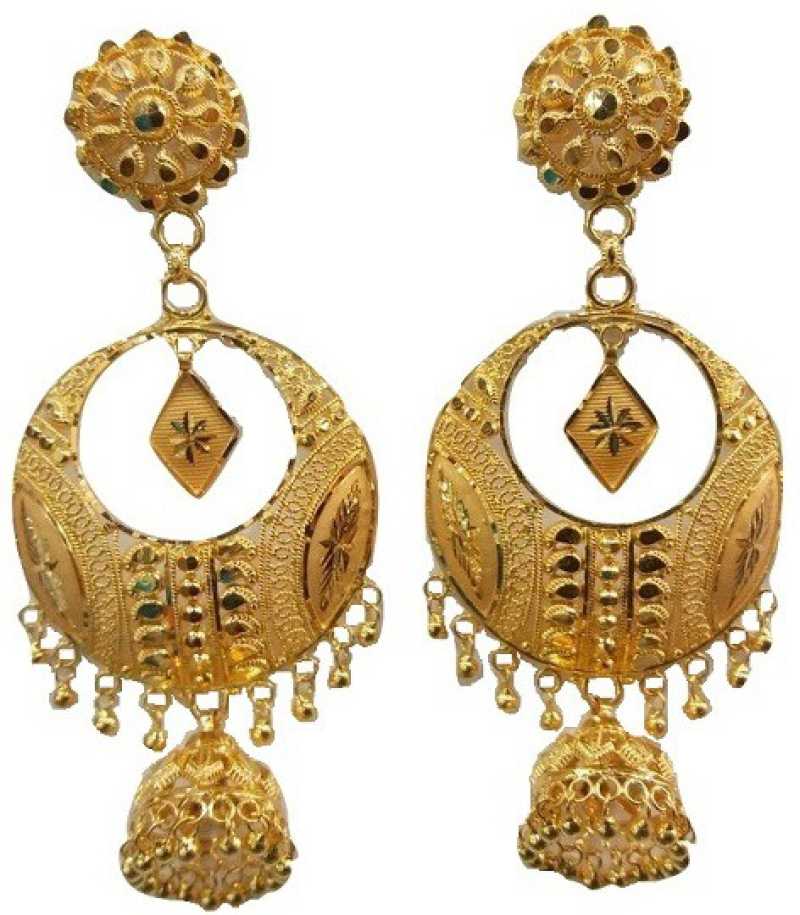 Sree Kanbala Yellow Gold 22kt Chandbali Earring Price In India Buy Sree Kanbala Yellow Gold 22kt Chandbali Earring Online At Flipkart Com