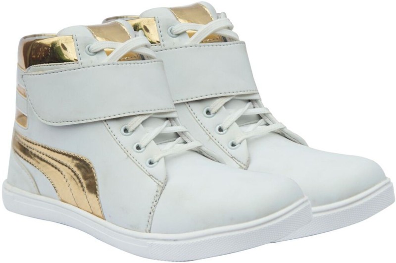 white and golden shoes
