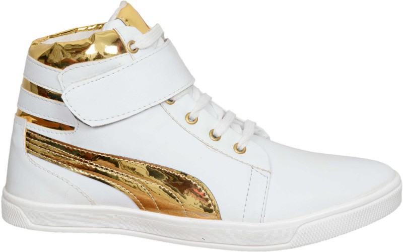 white and golden shoes