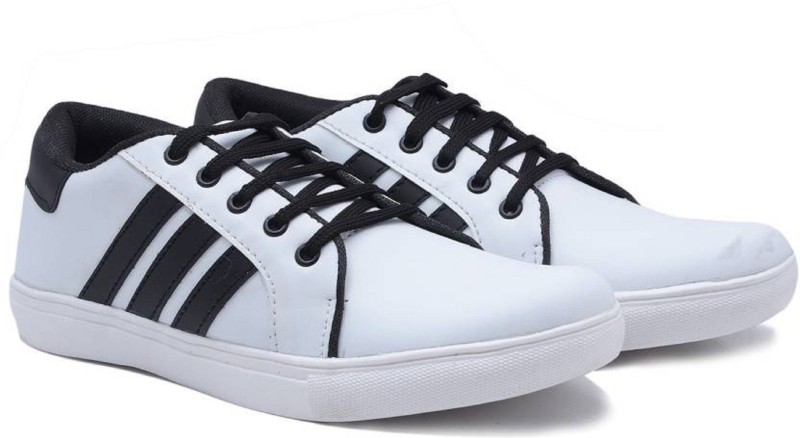 White \u0026 Black lace up Sneakers Shoes 