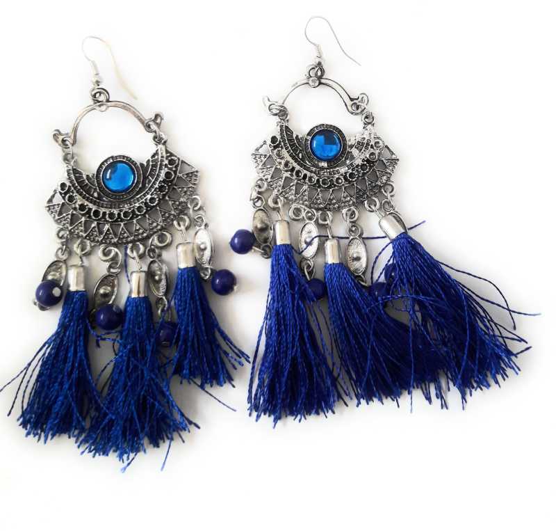 Buy Shimmer Swag Silver Oxidised Blue Tussel Earrings For Girls And Women Silver Tassel Earring Online At Best Prices In India Flipkart Com