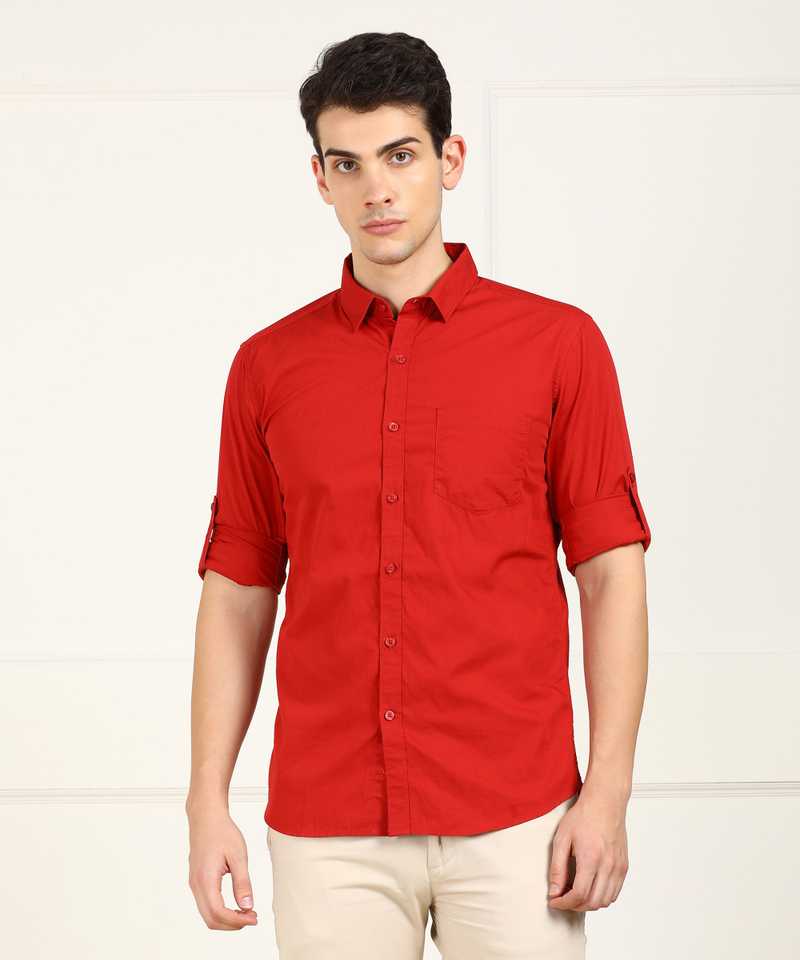 Men Solid Casual Spread Shirt