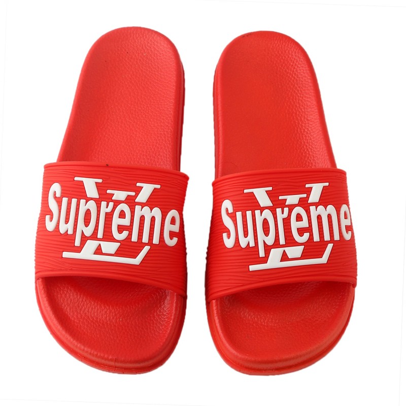 supreme flip flops red