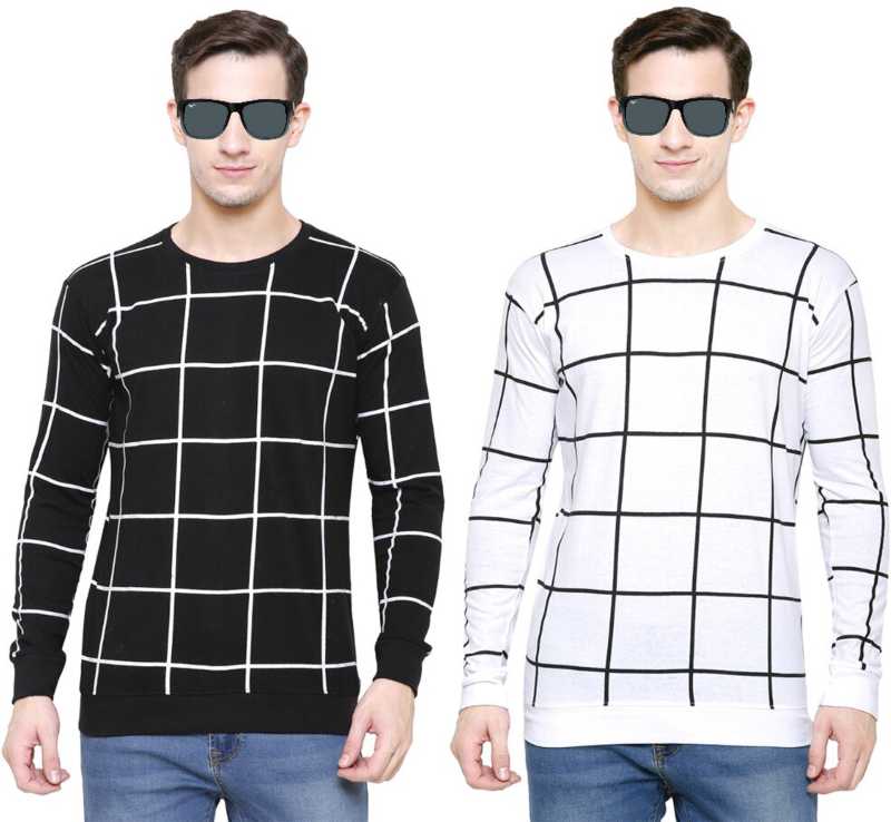 SCATCHITE Checkered Men's Round Neck Multicolor T-Shirt (Pack of 2)