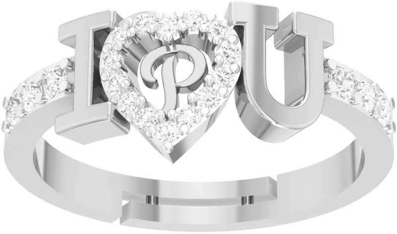 Kanak Jewels Love You Letter P Ring Brass Cubic Zirconia Silver