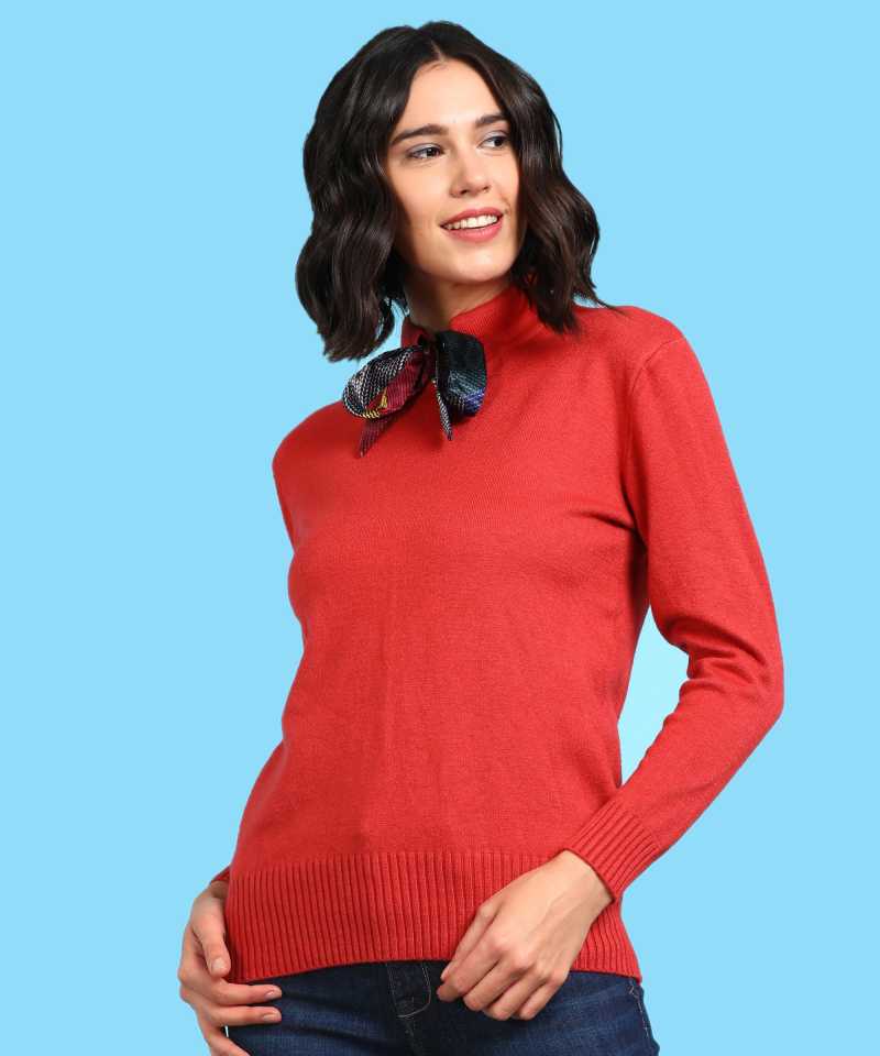 [Size XL] Ann Springs Self Design High Neck Casual Women Maroon Sweater