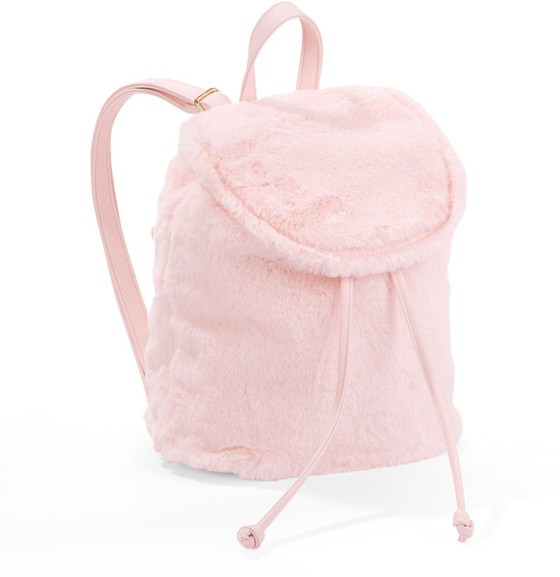 Blush Faux Fur Mini Drawstring Backpack 