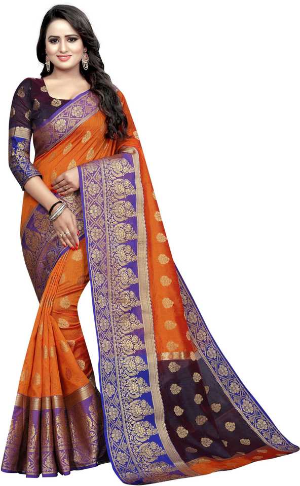 Kanjivaram Silk Blend Saree Orange