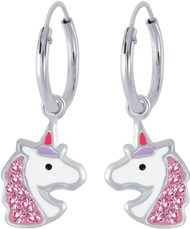 Girls Unicorn Crystal Ear Studs 925 Sterling Silver