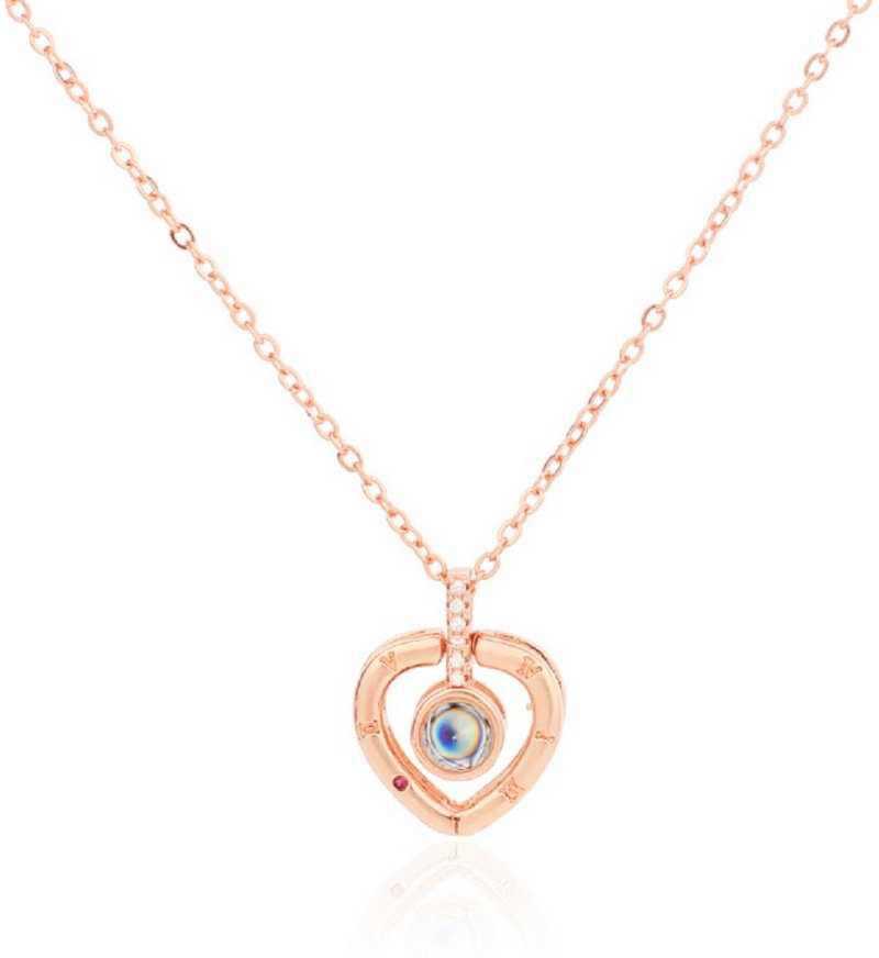 Amaal Heart Shape 100 Language I Love You Necklace Chain Locket American Diamond Pendant Sets For Girls Women Girlfriends With Chain Jewellery Set Gold Plated Cubic Zirconia Diamond Stone Copper Brass Stainless Steel