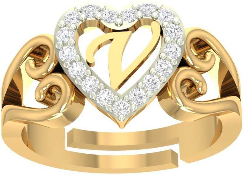 Kanak Jewels Valentine Ring Letter V Alphabet Rings Gold Adjustable Latest American Diamond Love Heart Initial Letter For Women Girls Girlfriend Men Boys Couples Lovers Ring Brass Cubic Zirconia Gold Plated Ring