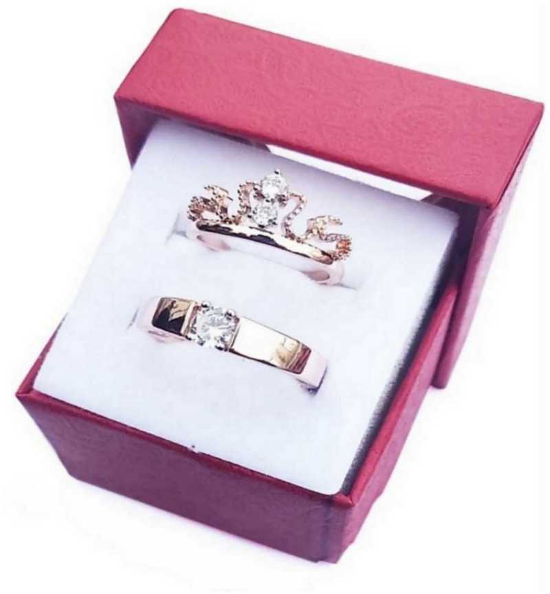 One Wish Raja Rani Crown Style Couple Ring Set Model 06 Stainless Steel Crystal Ring Set Price In India Buy One Wish Raja Rani Crown Style Couple Ring Set Model 06 Stainless Steel