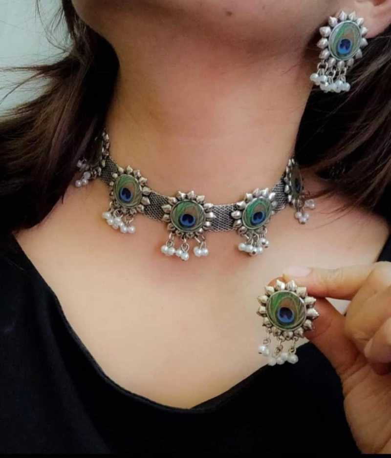 Buy Maximus Oxidised Silver Earring Set 