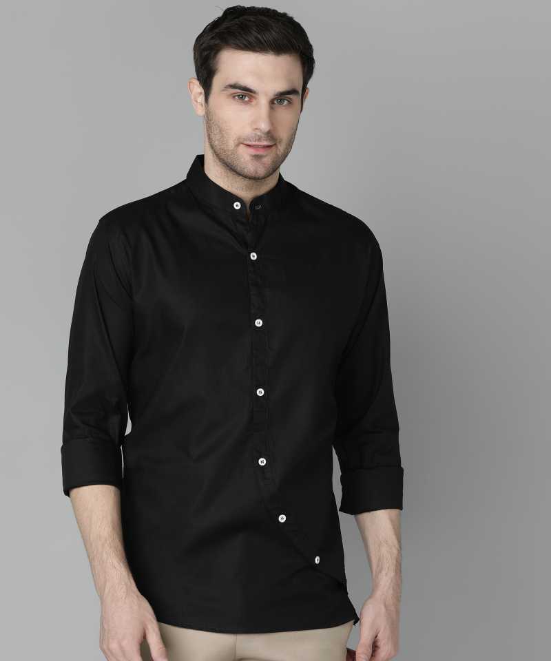 [Size XL] FUBAR Men Slim Fit Solid Mandarin Collar Casual Shirt