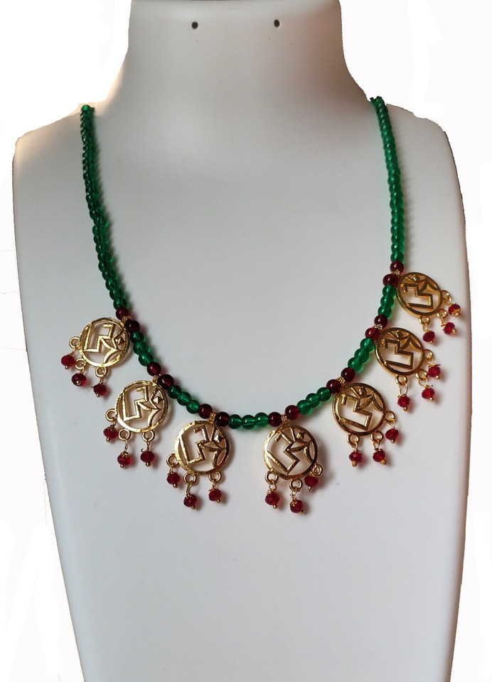 Stylish Crystal Green Pearl OM Necklace