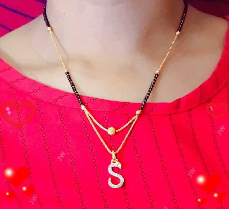 Jewel World Mangalsutra S Letter Gold Plated Pendant Locket For Girls Women Alloy Design New Model 18 Inch Short Long Stylish Traditional Fashionable Chain Alphabet Name Mangalsutras Alloy Mangalsutra Price In India Buy