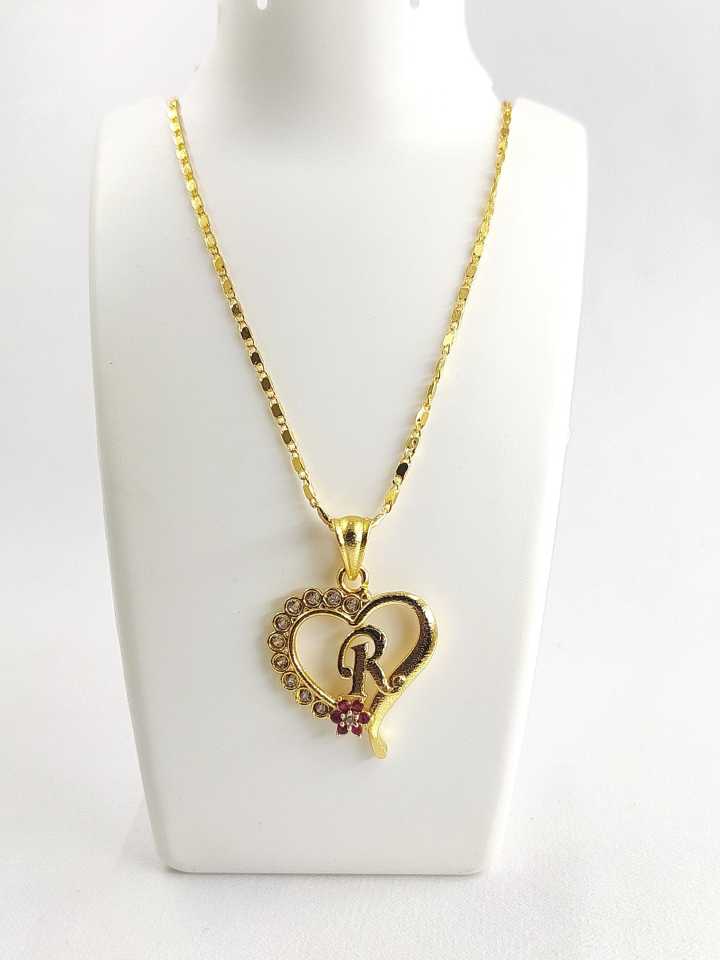 Rofarword Heart Shape Alphabet Initial Letter R American Diamond Studded Pendant Locket With Chain Gold Plated Stylish Fancy Latest Design Collection Fashion Jewellery For Women Girls Boys And Men Gold Plated Cubic Zirconia