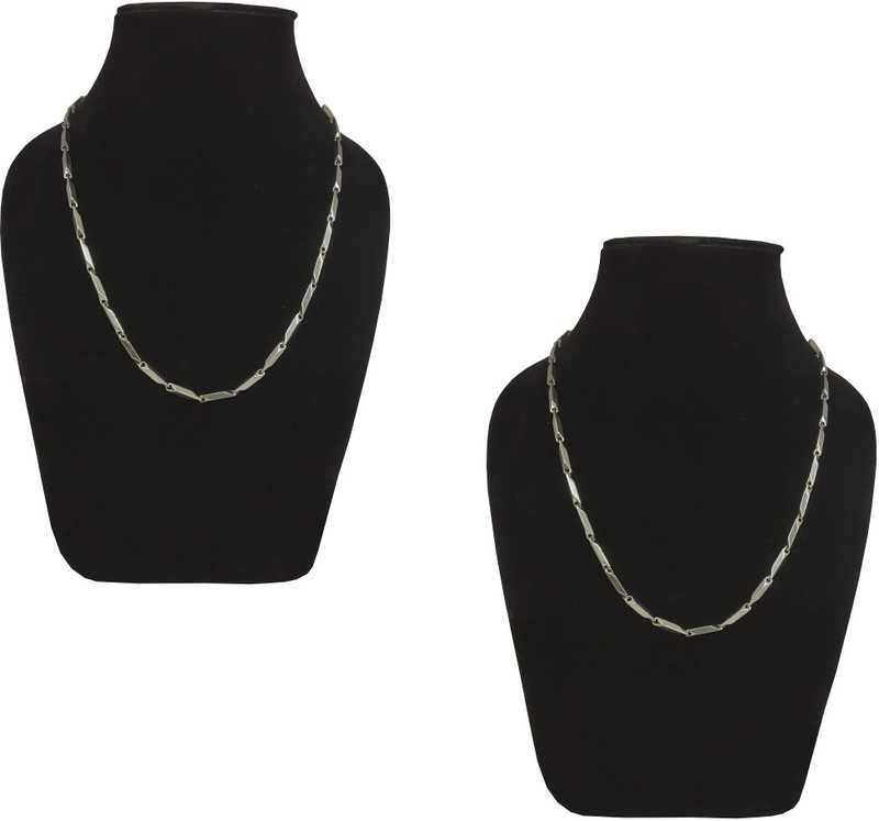 Stylewell Set Of 2 Pcs Silver Color High Quality Metal 50 Cm Long Fashion Artificial Imitation Latest Stylish Rice Shape Stainless Steel Necklace Chain For Men Boys Boyfriend Stainless Steel Chain Price