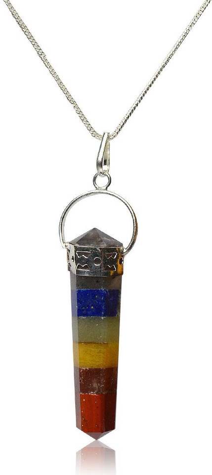 Amethyst Crystal 7 Chakra Double Point Pendant Sterling Silver Necklace Reiki He 